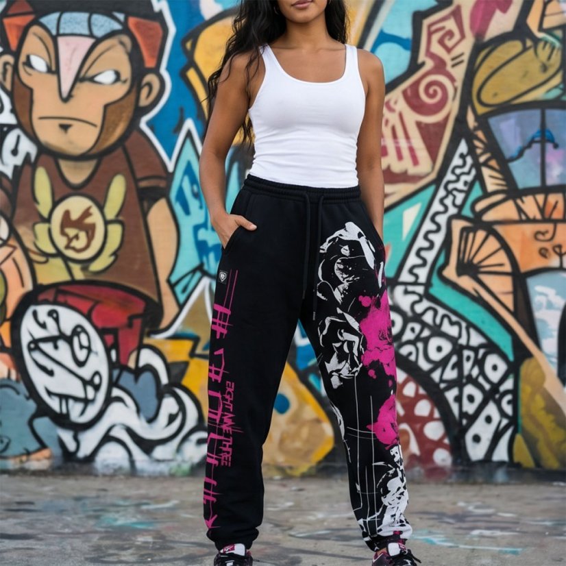 Dámské tepláky Flowers Loose Joggers - Velikost: XS, Barva: schwarz