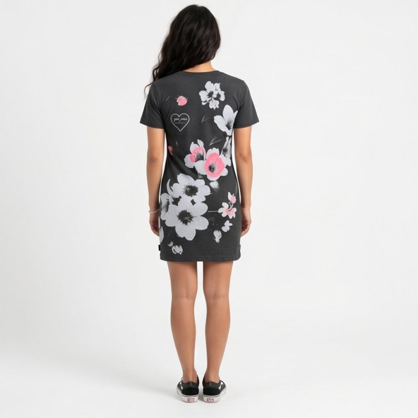 Dámské ležérní tričkové šaty Flowers Casual - Velikost: XS, Barva: Černý melír