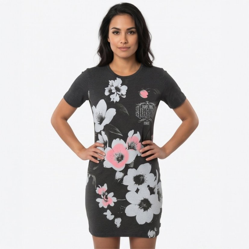 Dámské ležérní tričkové šaty Flowers Casual - Velikost: XS, Barva: Černý melír