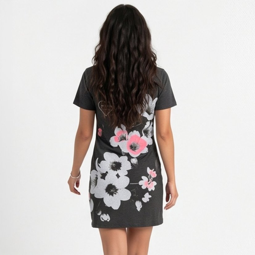 Dámské ležérní tričkové šaty Flowers Casual - Velikost: XS, Barva: Černý melír