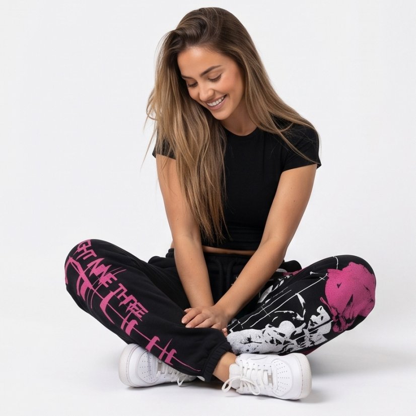 Dámské tepláky Flowers Loose Joggers - Velikost: XS, Barva: schwarz