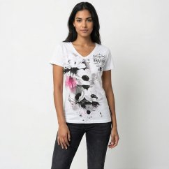 Dámské tričko Flower Style Curved V Neck