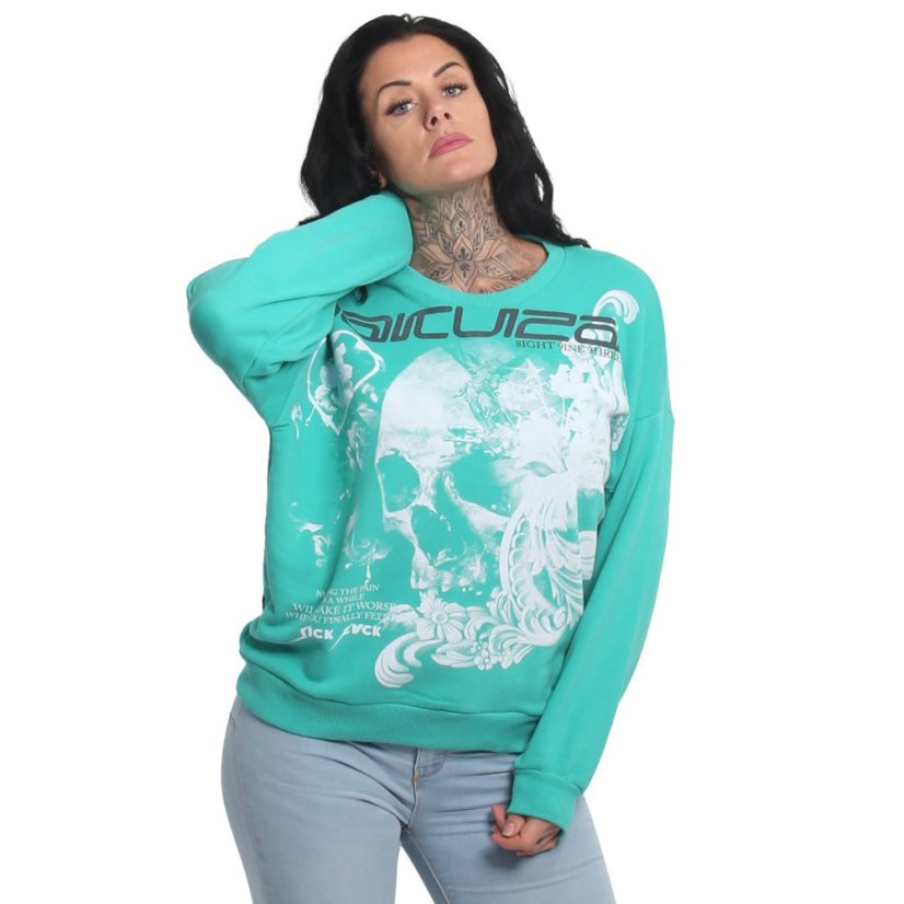 Dámská mikina Ornamental Skull Urban - Velikost: 3XL, Barva: Tyrkysová
